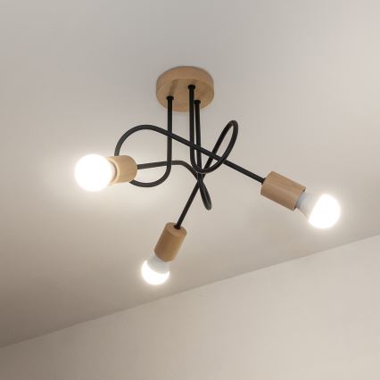 Prisadený luster OXFORD 3xE27/15W/230V borovica/čierna