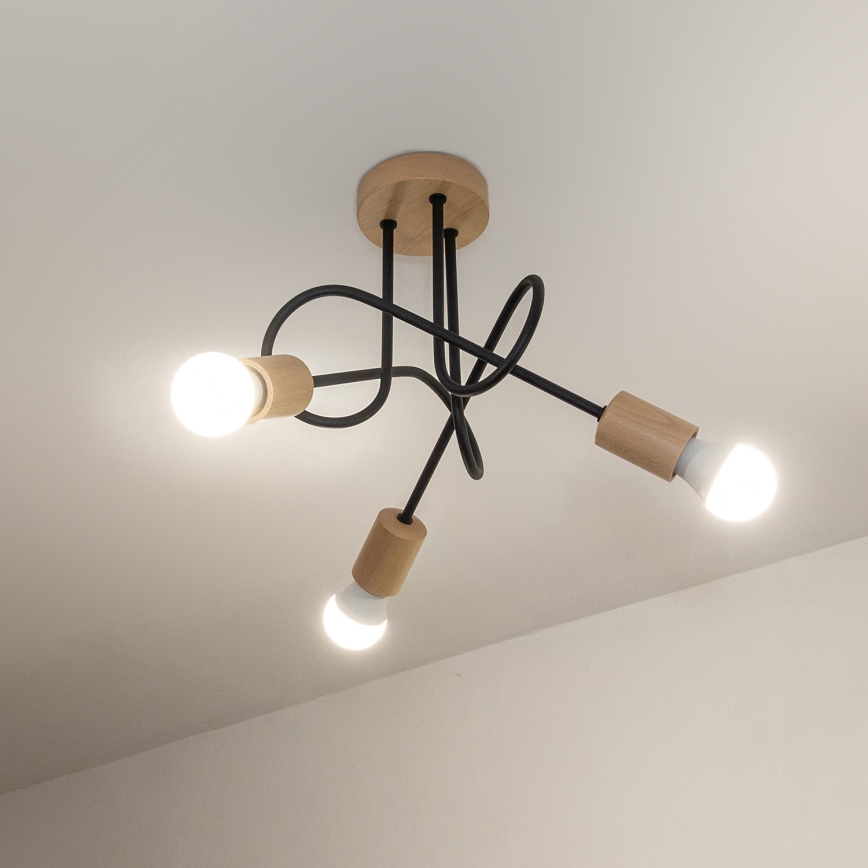Prisadený luster OXFORD 3xE27/15W/230V borovica/čierna
