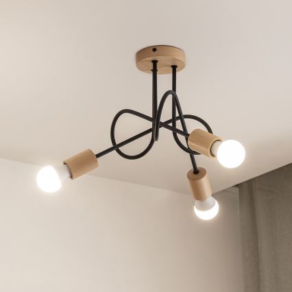 Prisadený luster OXFORD 3xE27/15W/230V borovica/čierna