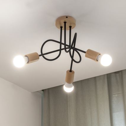 Prisadený luster OXFORD 3xE27/15W/230V borovica/čierna