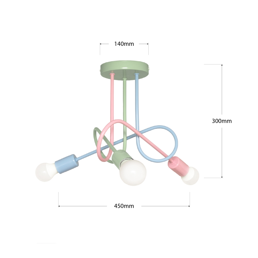 Prisadený luster OXFORD 3xE27/15W/230V zelená/ružová/modrá