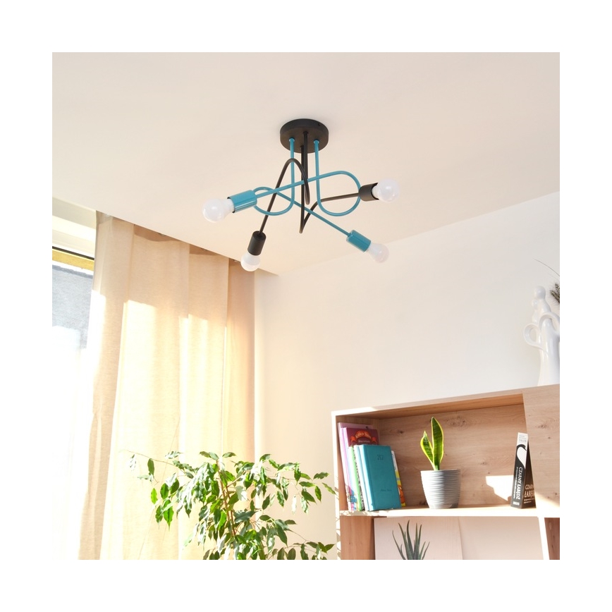 Prisadený luster OXFORD 4xE27/15W/230V čierna/tyrkysová