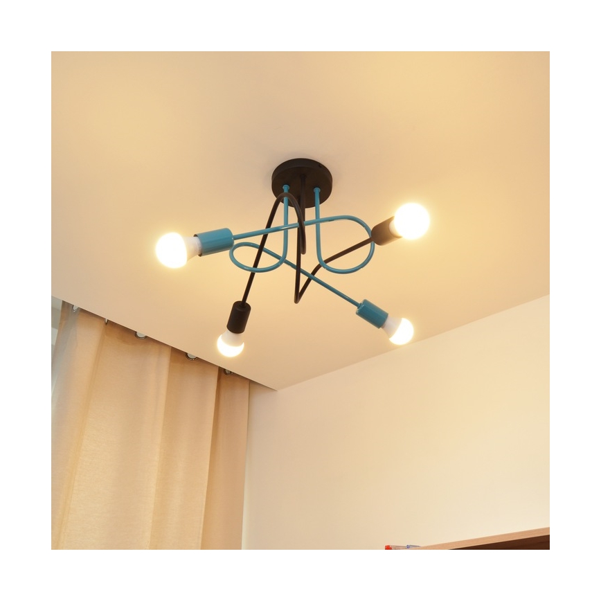 Prisadený luster OXFORD 4xE27/15W/230V čierna/tyrkysová