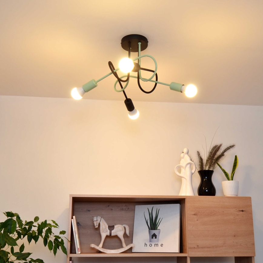 Prisadený luster OXFORD 4xE27/15W/230V čierna/zelená