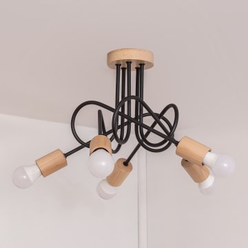 Prisadený luster OXFORD 5xE27/15W/230V borovica/čierna