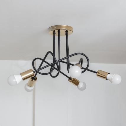 Prisadený luster OXFORD 5xE27/15W/230V zlatá/čierna