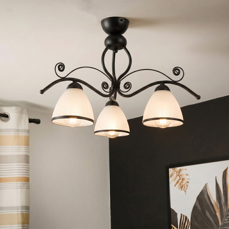 Prisadený luster RETRO 3xE27/60W/230V čierna/biela