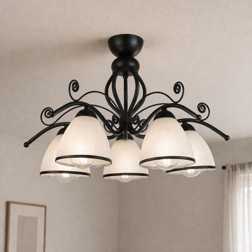 Prisadený luster RETRO 5xE27/60W/230V čierna/biela
