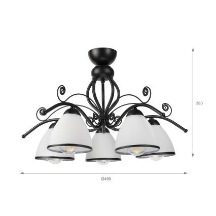 Prisadený luster RETRO 5xE27/60W/230V čierna/biela