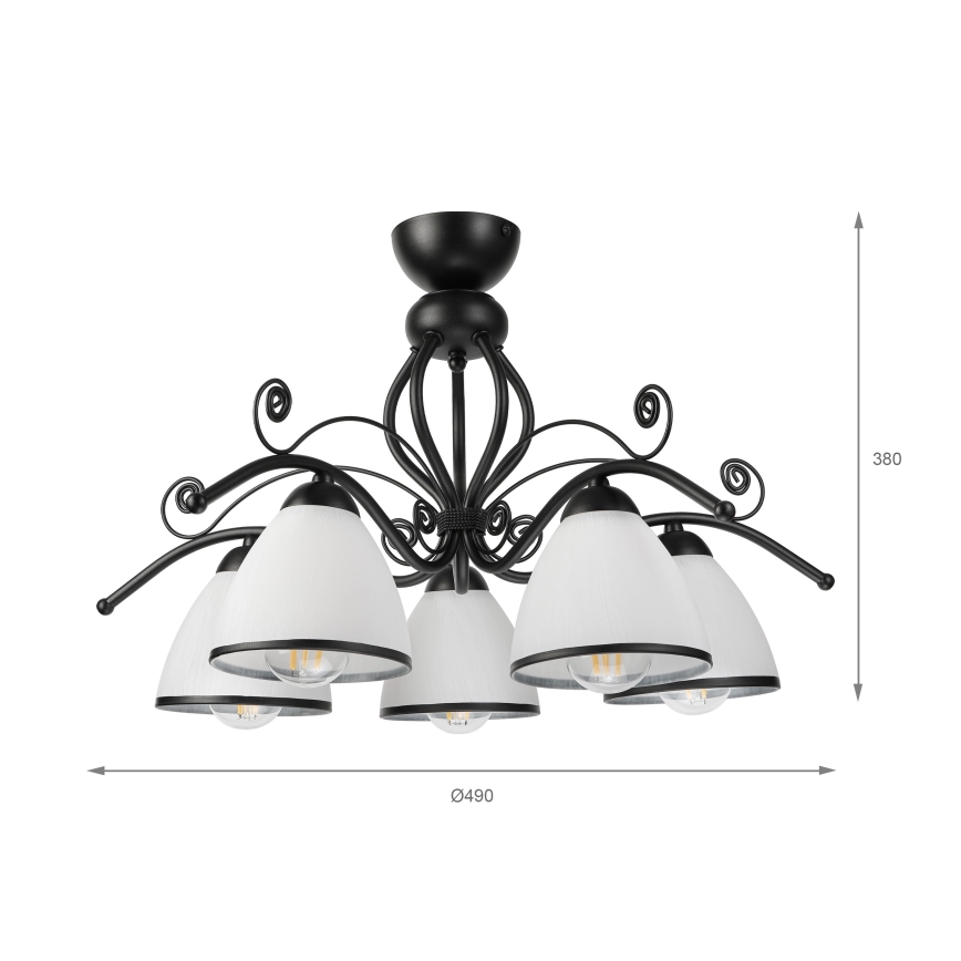 Prisadený luster RETRO 5xE27/60W/230V čierna/biela