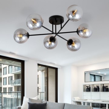 Prisadený luster ROMA 6xE14/10W/230V čierna/dymová