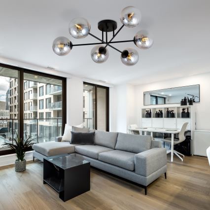 Prisadený luster ROMA 6xE14/10W/230V čierna/dymová