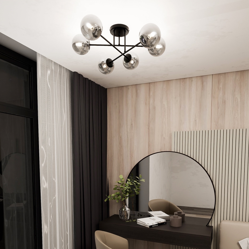 Prisadený luster ROMA 6xE14/10W/230V čierna/dymová