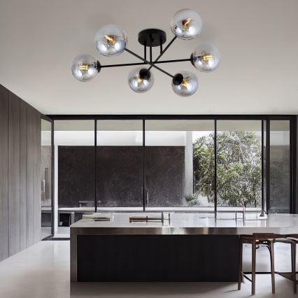 Prisadený luster ROMA 6xE14/10W/230V čierna/dymová