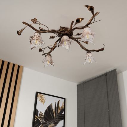 Prisadený luster ROZETA 5xE14/40W/230V bronzový