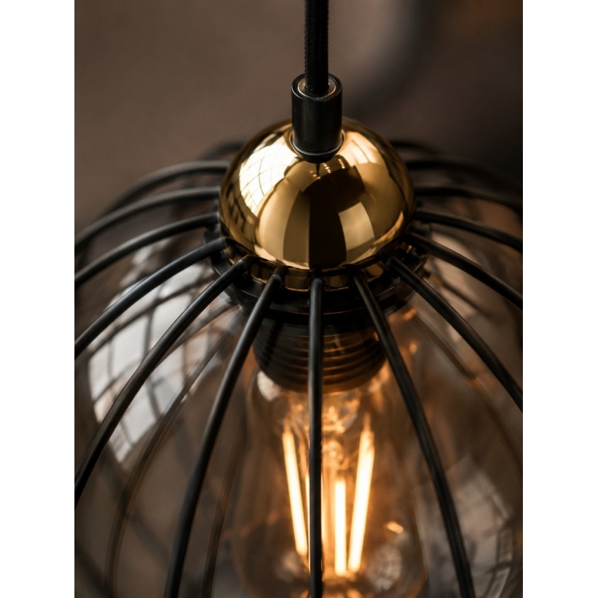 Prisadený luster SOLO BLACK 3xE27/60W/230V pr. 30 cm čierna/zlatá