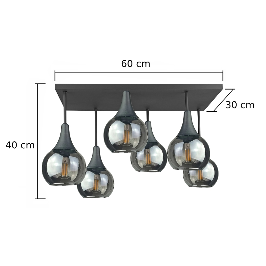 Prisadený luster SOMA 6xE27/60W/230V čierna/dymová čierna