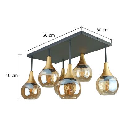 Prisadený luster SOMA 6xE27/60W/230V čierna/zlatá/dymová béžová