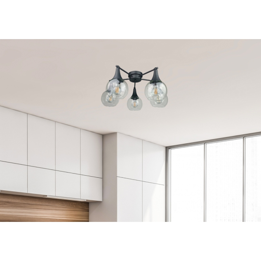 Prisadený luster STAR 5xE27/60W/230V čierna/číra