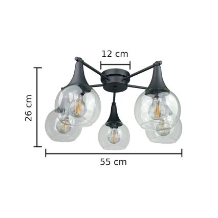 Prisadený luster STAR 5xE27/60W/230V čierna/číra