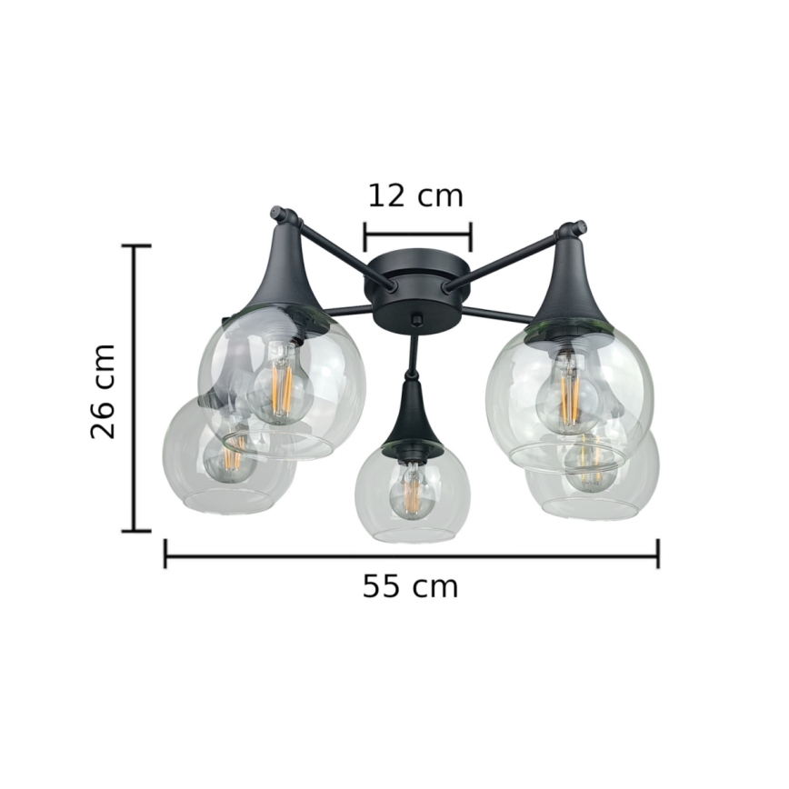 Prisadený luster STAR 5xE27/60W/230V čierna/číra