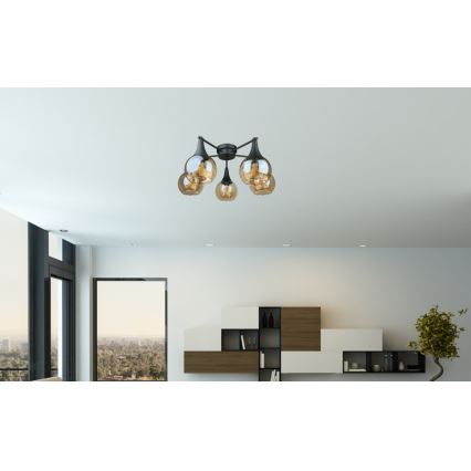 Prisadený luster STAR 5xE27/60W/230V čierna/dymová béžová