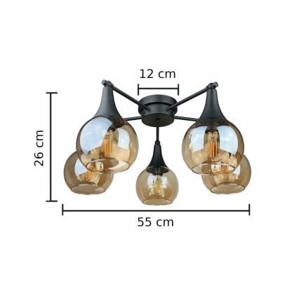Prisadený luster STAR 5xE27/60W/230V čierna/dymová béžová