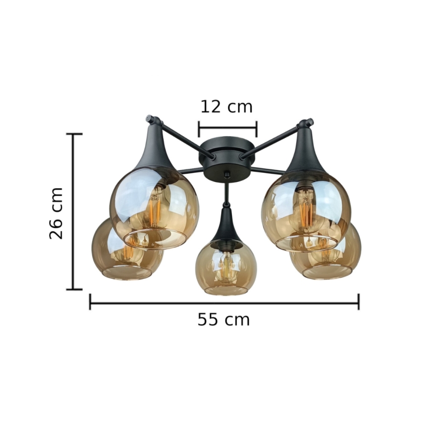 Prisadený luster STAR 5xE27/60W/230V čierna/dymová béžová