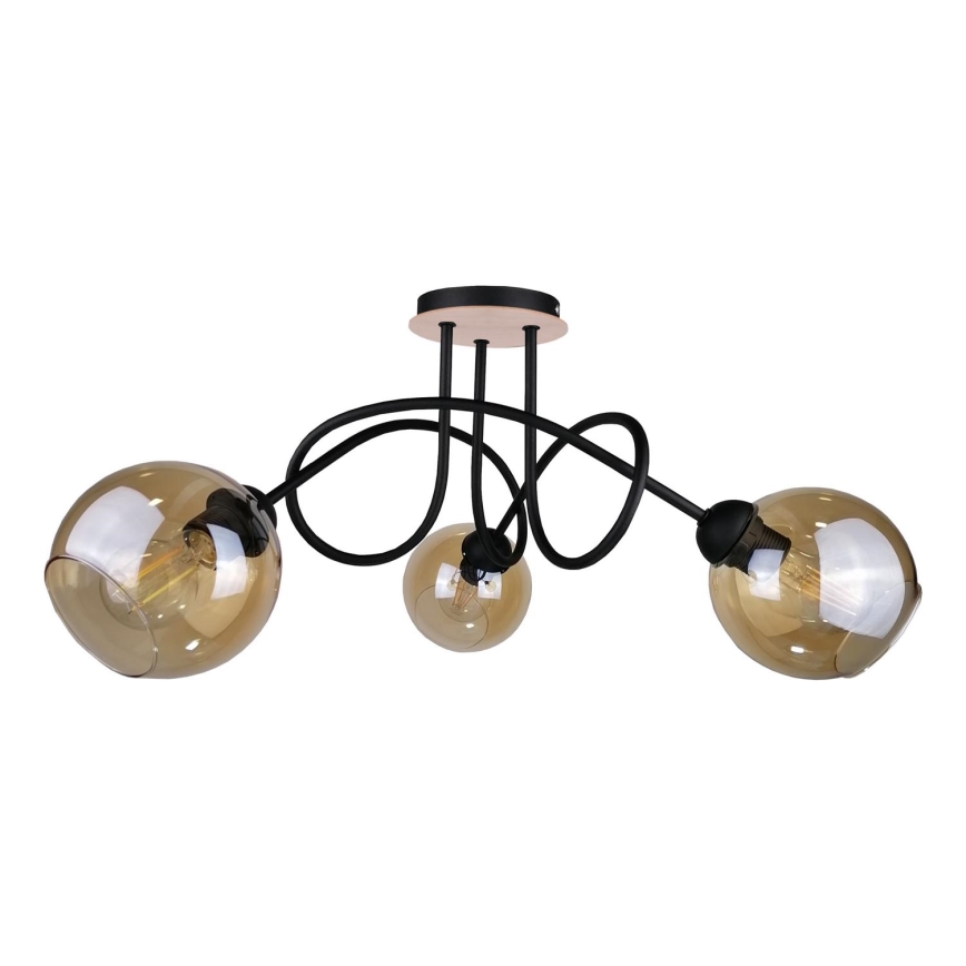 Prisadený luster VENUS WOOD 3xE27/60W/230V čierna/dymová hnedá