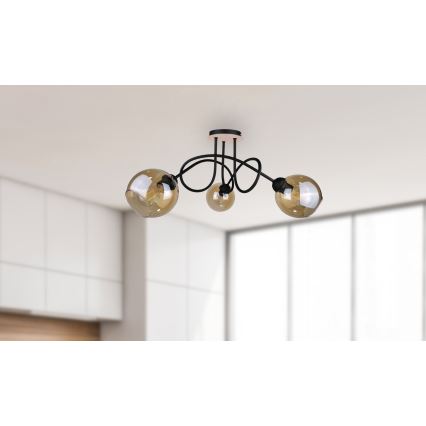 Prisadený luster VENUS WOOD 3xE27/60W/230V čierna/dymová hnedá
