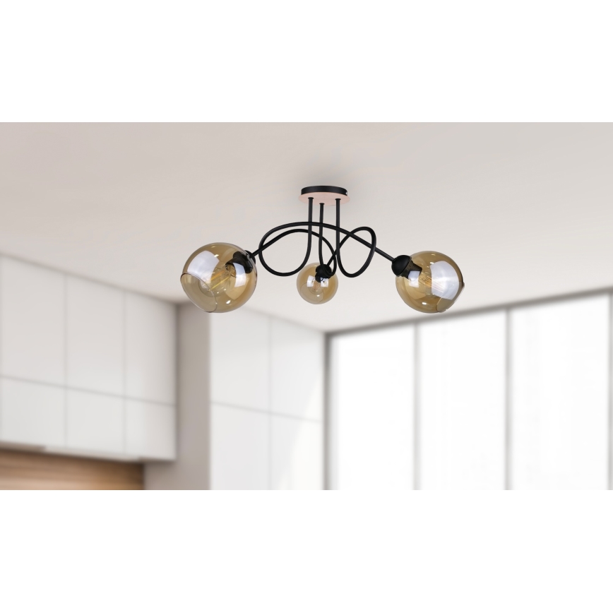Prisadený luster VENUS WOOD 3xE27/60W/230V čierna/dymová hnedá