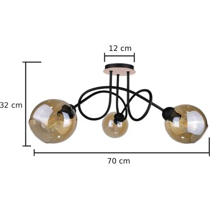 Prisadený luster VENUS WOOD 3xE27/60W/230V čierna/dymová hnedá