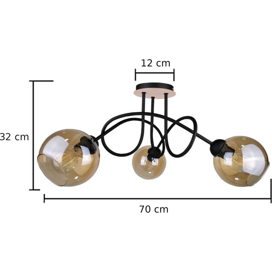 Prisadený luster VENUS WOOD 3xE27/60W/230V čierna/dymová hnedá