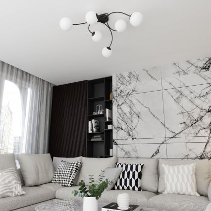 Prisadený luster VIBRA 6xE14/10W/230V čierna/biela