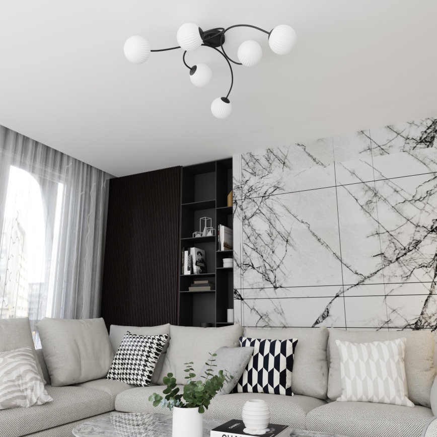 Prisadený luster VIBRA 6xE14/10W/230V čierna/biela
