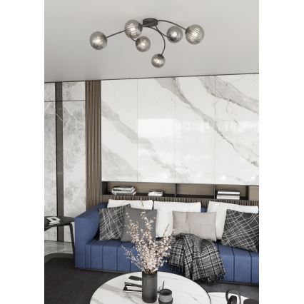 Prisadený luster VIBRA 6xE14/10W/230V čierna/šedá