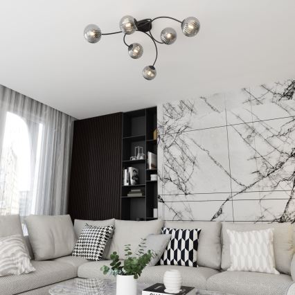 Prisadený luster VIBRA 6xE14/10W/230V čierna/šedá