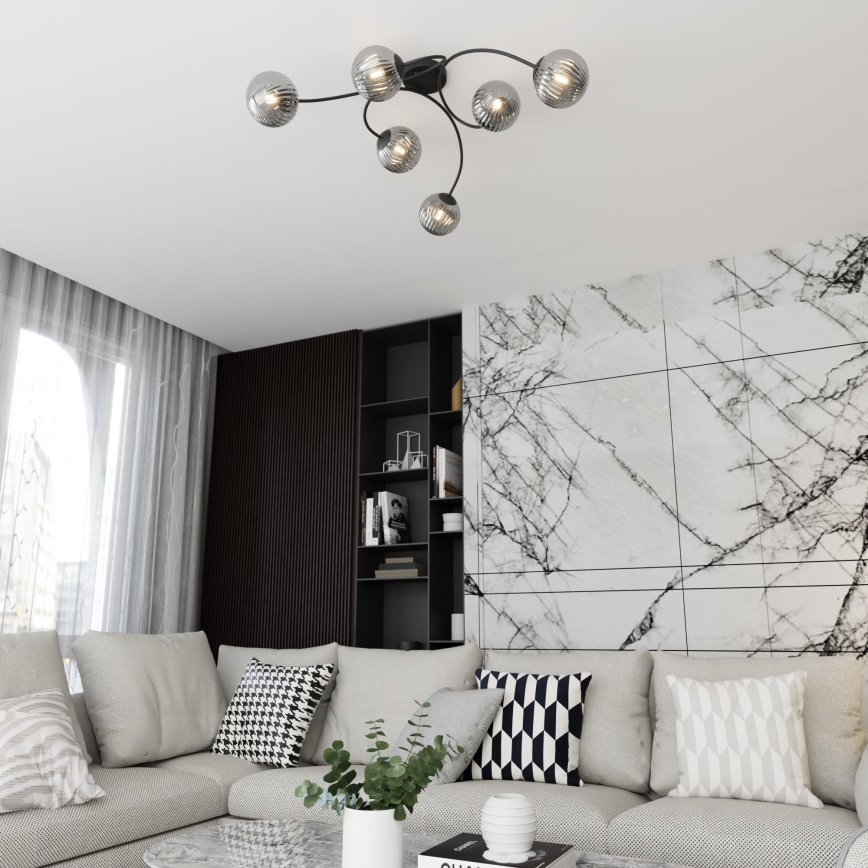 Prisadený luster VIBRA 6xE14/10W/230V čierna/šedá