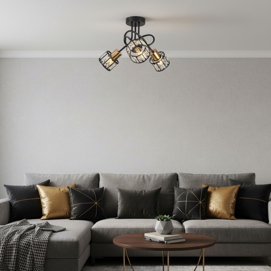 Prisadený luster ZAHARA 3xE27/10W/230V čierny