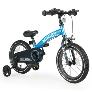 QPlay - Detský bicykel 14" MINIBY 3v1 modrá