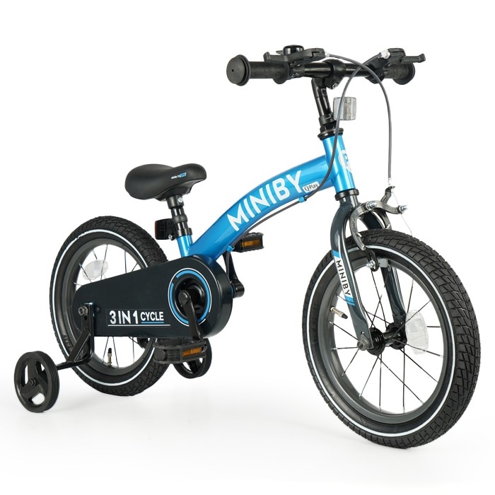 QPlay - Detský bicykel 14" MINIBY 3v1 modrá
