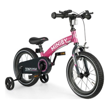 QPlay - Detský bicykel 14" MINIBY 3v1 ružová