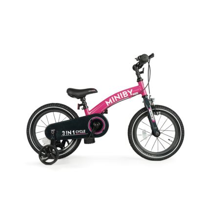 QPlay - Detský bicykel 14" MINIBY 3v1 ružová