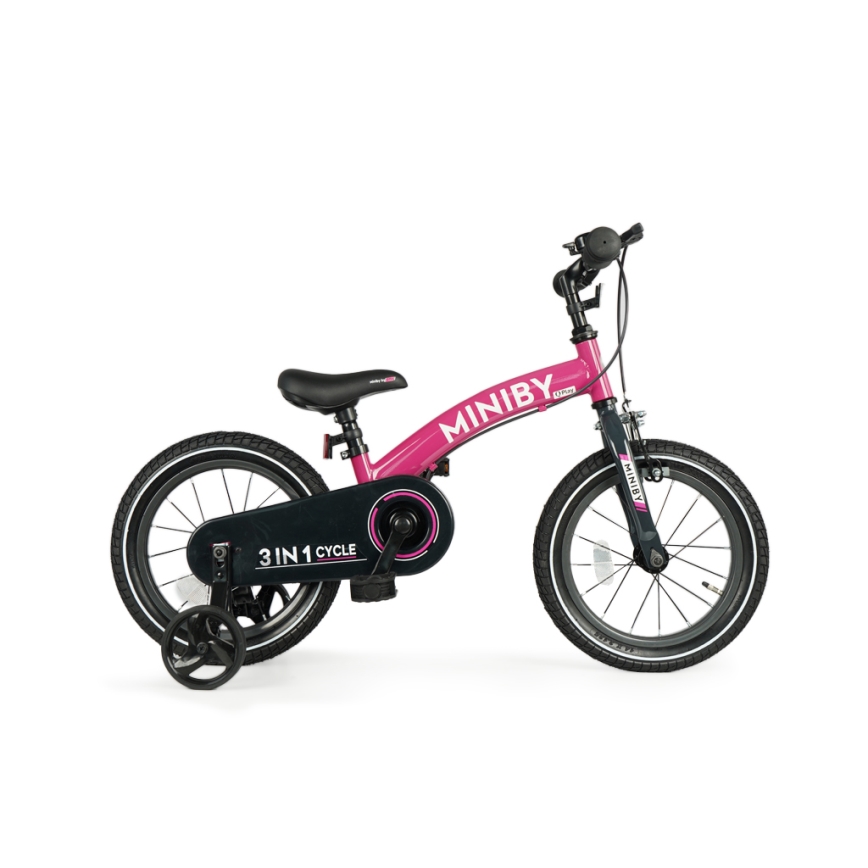 QPlay - Detský bicykel 14" MINIBY 3v1 ružová
