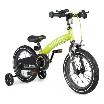 QPlay - Detský bicykel 14" MINIBY 3v1 zelená