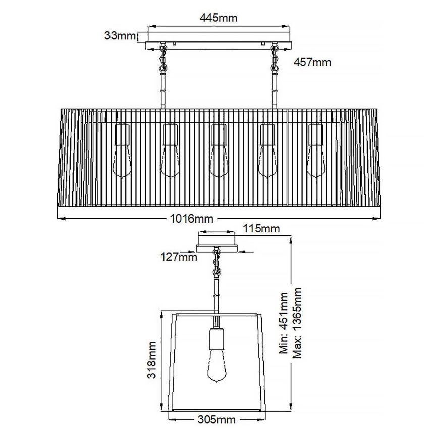 Quintiesse - Luster na tyči LINARA 5xE27/60W/230V čierna/zlatá