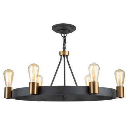 Quintiesse - Luster na tyči SILAS 6xE27/60W/230V priemer 72,3 cm čierna/zlatá