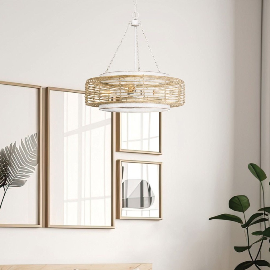 Quoizel - Luster na reťazi WAYLON 4xE27/60W/230V, priemer 50,4 cm, hnedá/biela