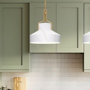 Quoizel - Luster na tyči BRECKEN 2xE27/60W/230V zlatý/mramorový dekor