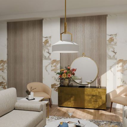 Quoizel - Luster na tyči BRECKEN 2xE27/60W/230V zlatá/biela
